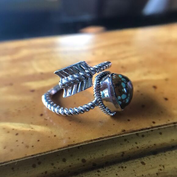 Natural Blue Turquoise Sterling Silver Arrow Ring Size 8 - Picture 8 of 9